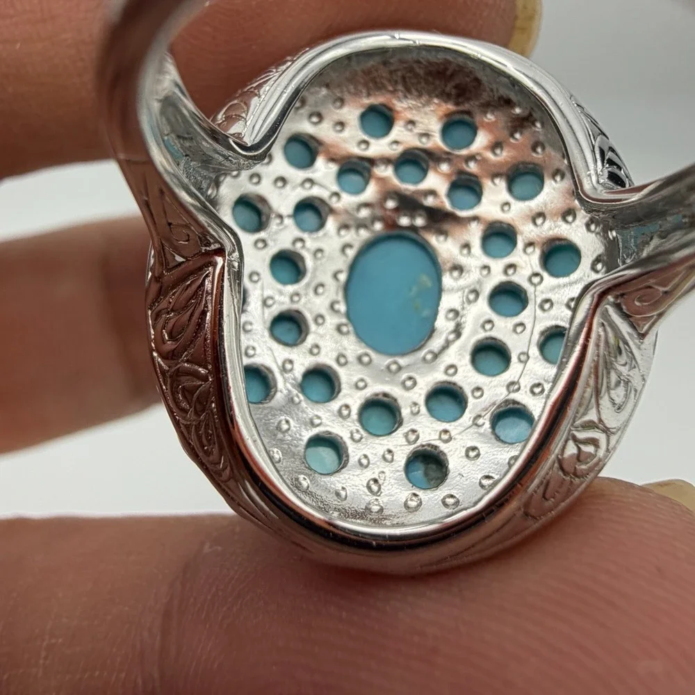 Vtg Sterling Silver Turquoise Cluster Ring QVC Affinity Statement Heavy Sz7